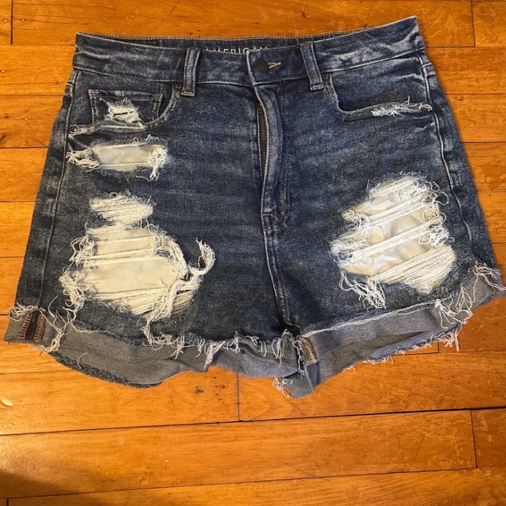 Distressed American eagle High-Waist mom Shorts - Dark Blue denim